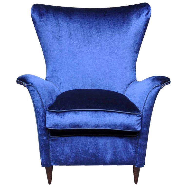 Night Blue Silk Armchair For Sale at 1stdibs