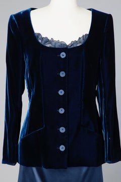 Night blue silk velvet and silk satin skirt-suit Givenchy Haute-Couture Numbered