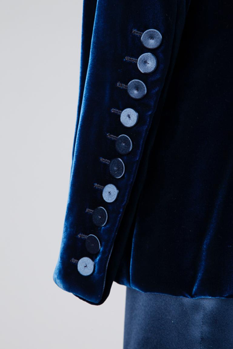 Combinaison jupe de nuit en velours de soie et satin de soie bleu nuit Givenchy Haute-Couture numérotée Excellent état - En vente à Saint-Ouen-Sur-Seine, FR