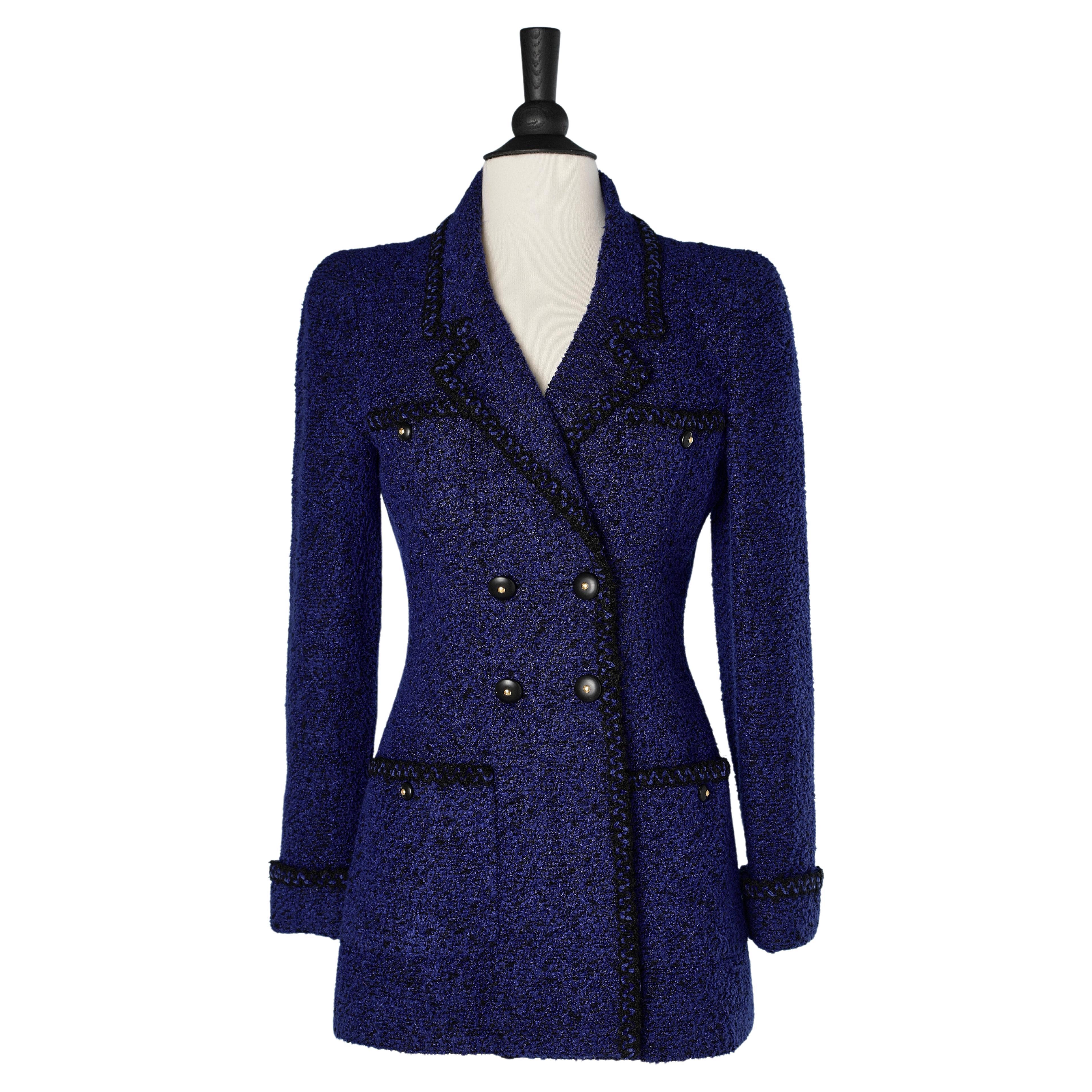 Night blue tweed double-breasted jacket Chanel Boutique at 1stDibs