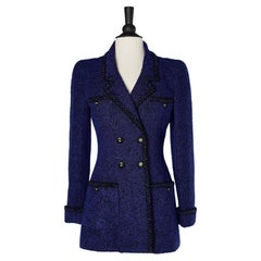 Night blue tweed double-breasted jacket Chanel Boutique 