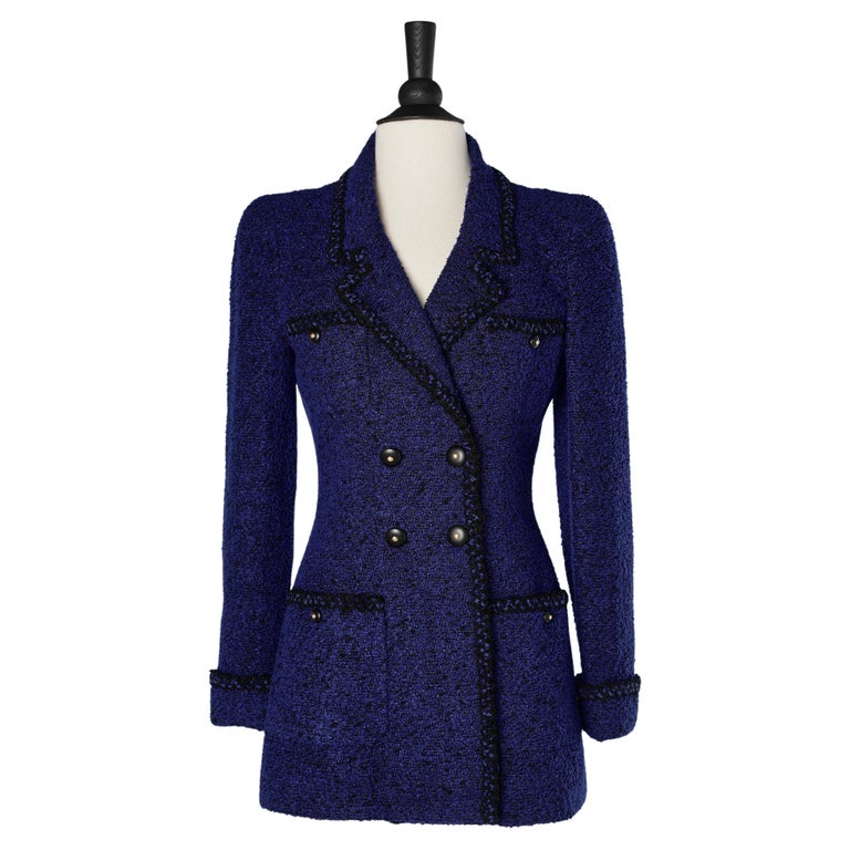 Night blue tweed double-breasted jacket Chanel Boutique at 1stDibs
