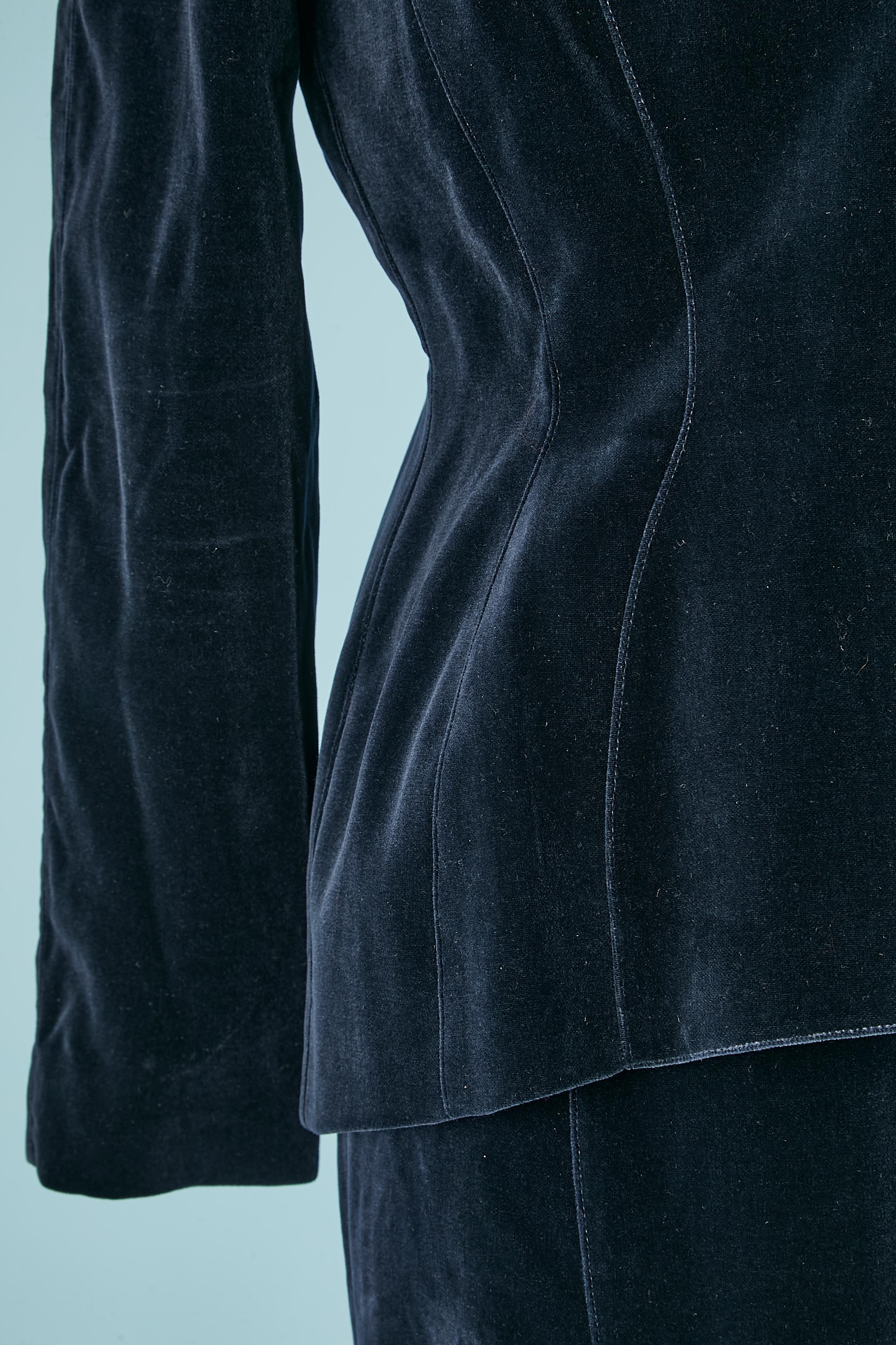 Women's Night blue velvet skirt-suit with rhinestone embellishment Thierry Mugler  For Sale