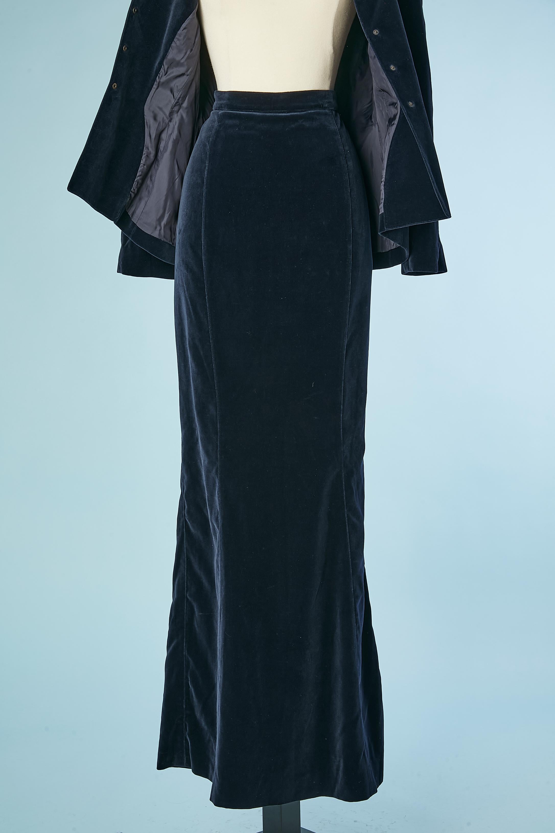 Night blue velvet skirt-suit with rhinestone embellishment Thierry Mugler  For Sale 3