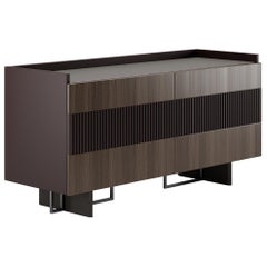 Contemporary Chest of drawers Lacquered case, veneered fron drawers Metal legs