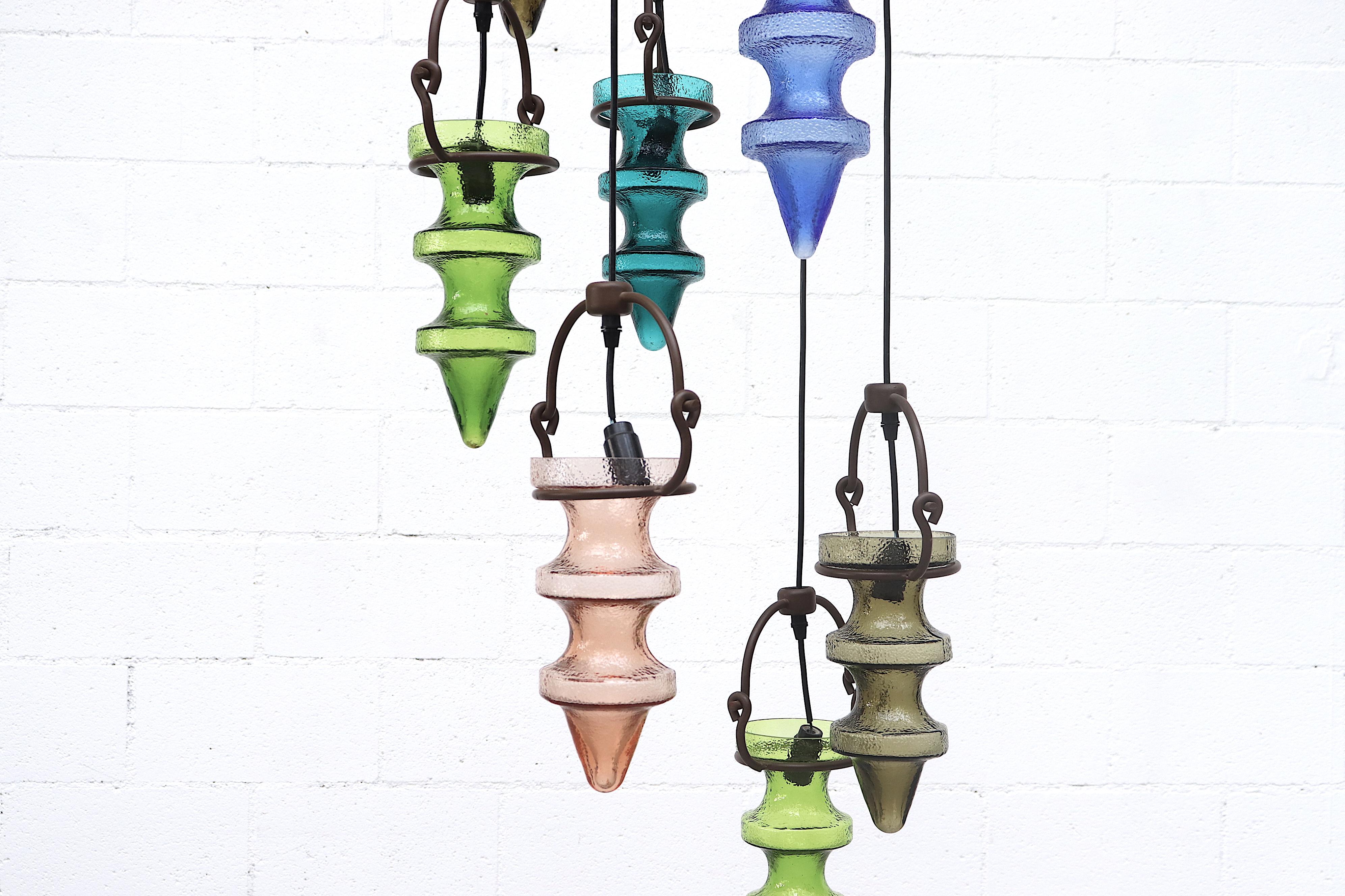 Belgian “Night Club” Chandelier by Nanny Still in Multi-Colored Glass and Brown Iron For Sale