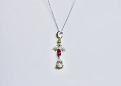 Night Colorful Sky Necklace, Sterling Silver with Tourmaline and Quartz