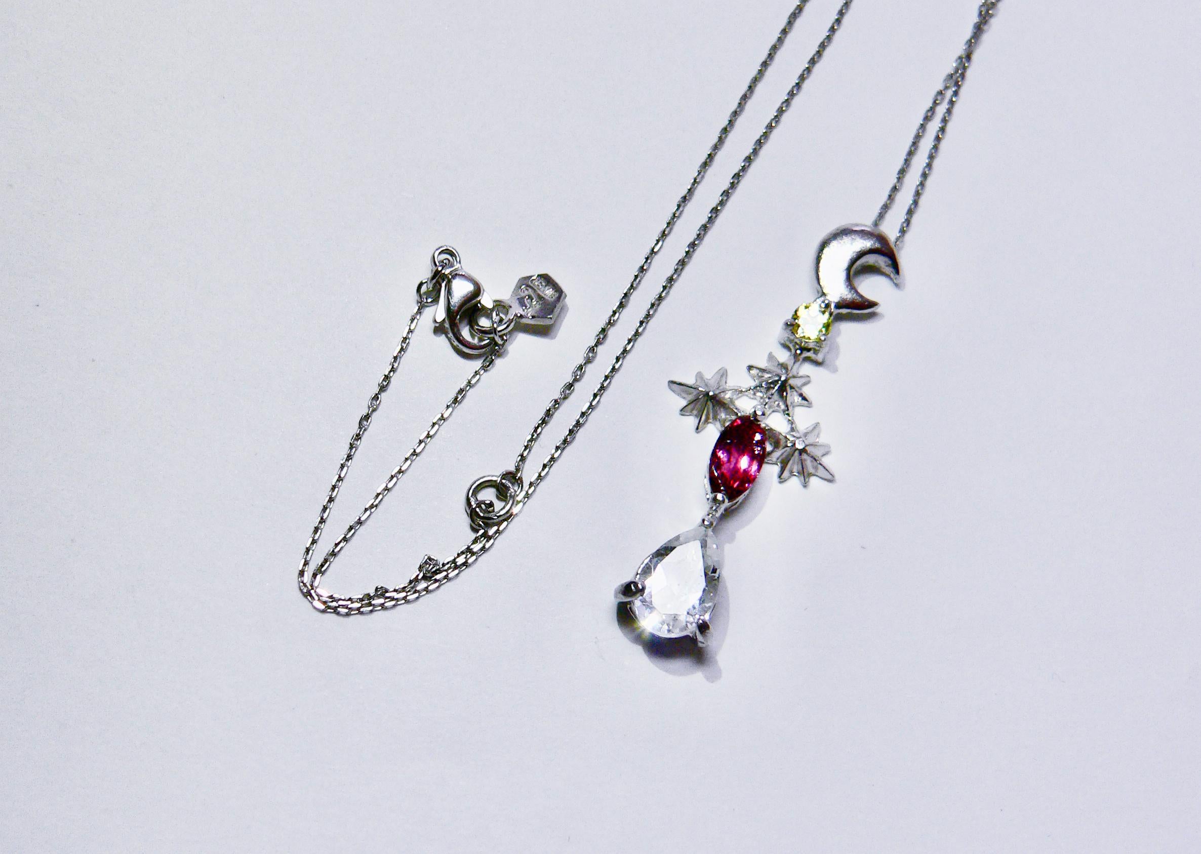 Night Colorful Sky Necklace, Sterling Silver with Tourmaline and Quartz In New Condition For Sale In Tokyo, JP