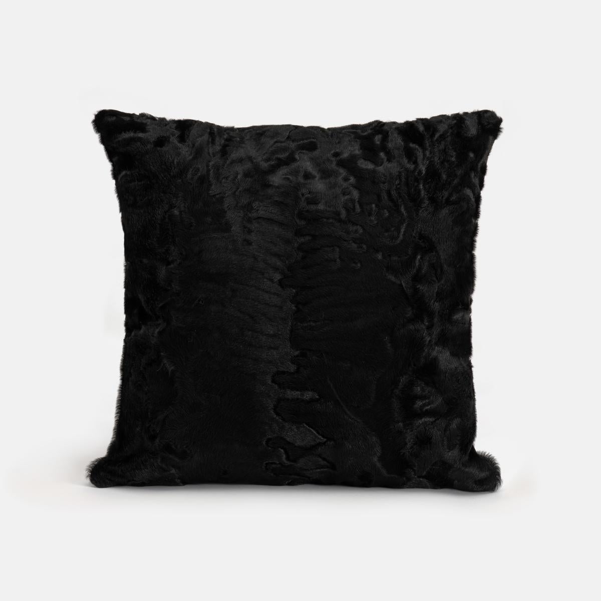 Hand-Crafted Night Deser Karakul Lamb Fur Pillow Cushion by Muchi Decor For Sale