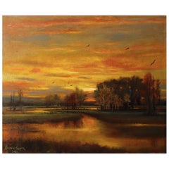 Night Fliers, Original Oil Painting, Soft Light Reflecting Romantic Colors
