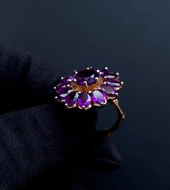 Night Out Rose Gold and Amethysts Cocktail Ring by GROMOV