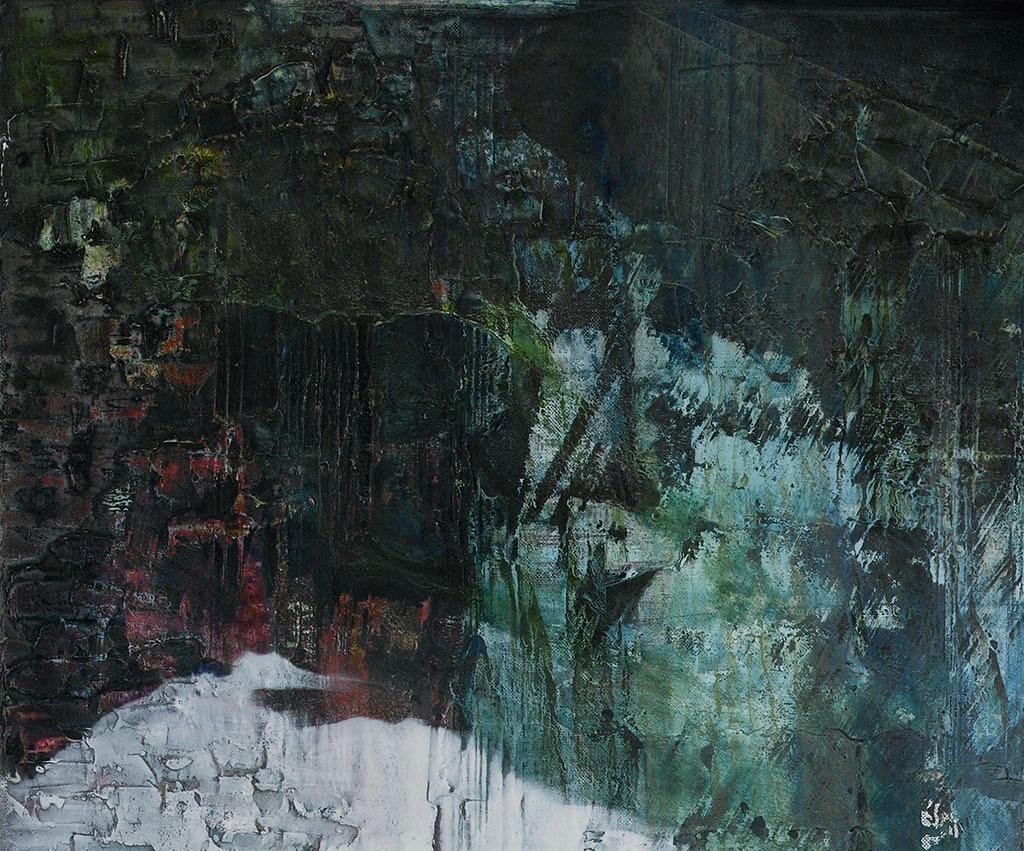 Zeitgenössische impressionistische Malerei in dunklen Farbtönen, durchbrochen von Lichtschächten im Zustand „Neu“ im Angebot in London, GB