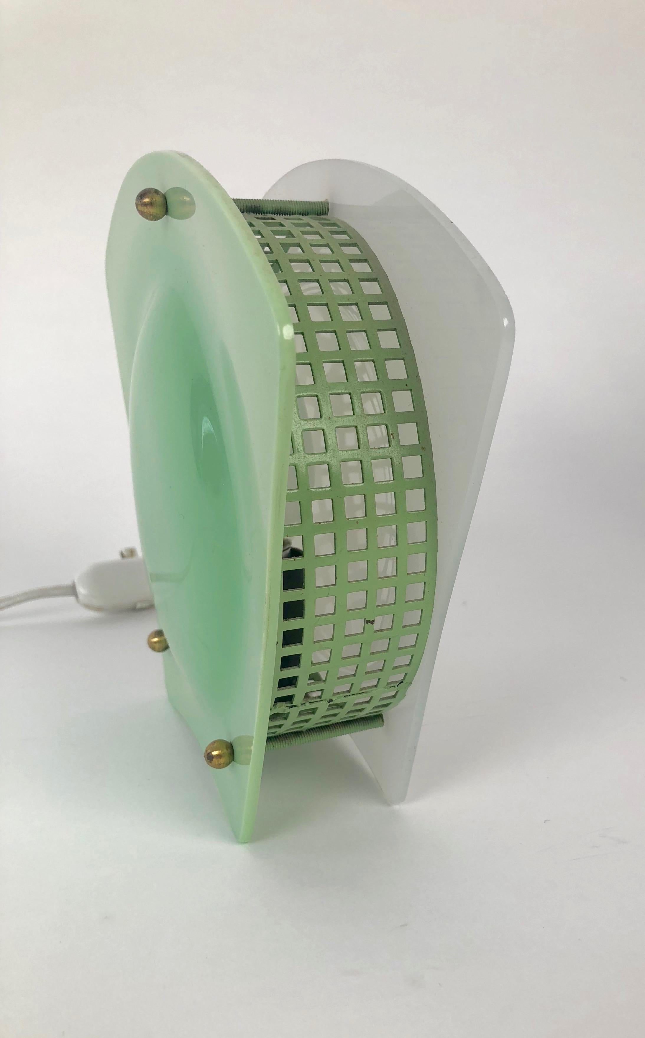 Metalwork Night Light, with Green and White Shades in Plastic, 1950's, Austria For Sale