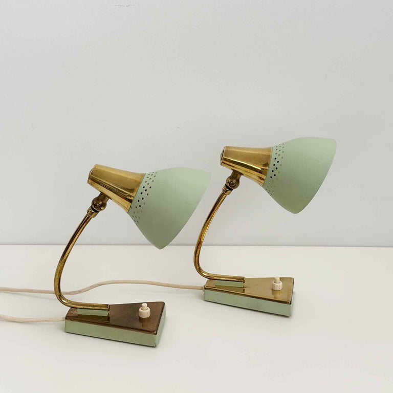Night Lights or Table Lamps in Mint Green and Gold, 1960s For Sale at