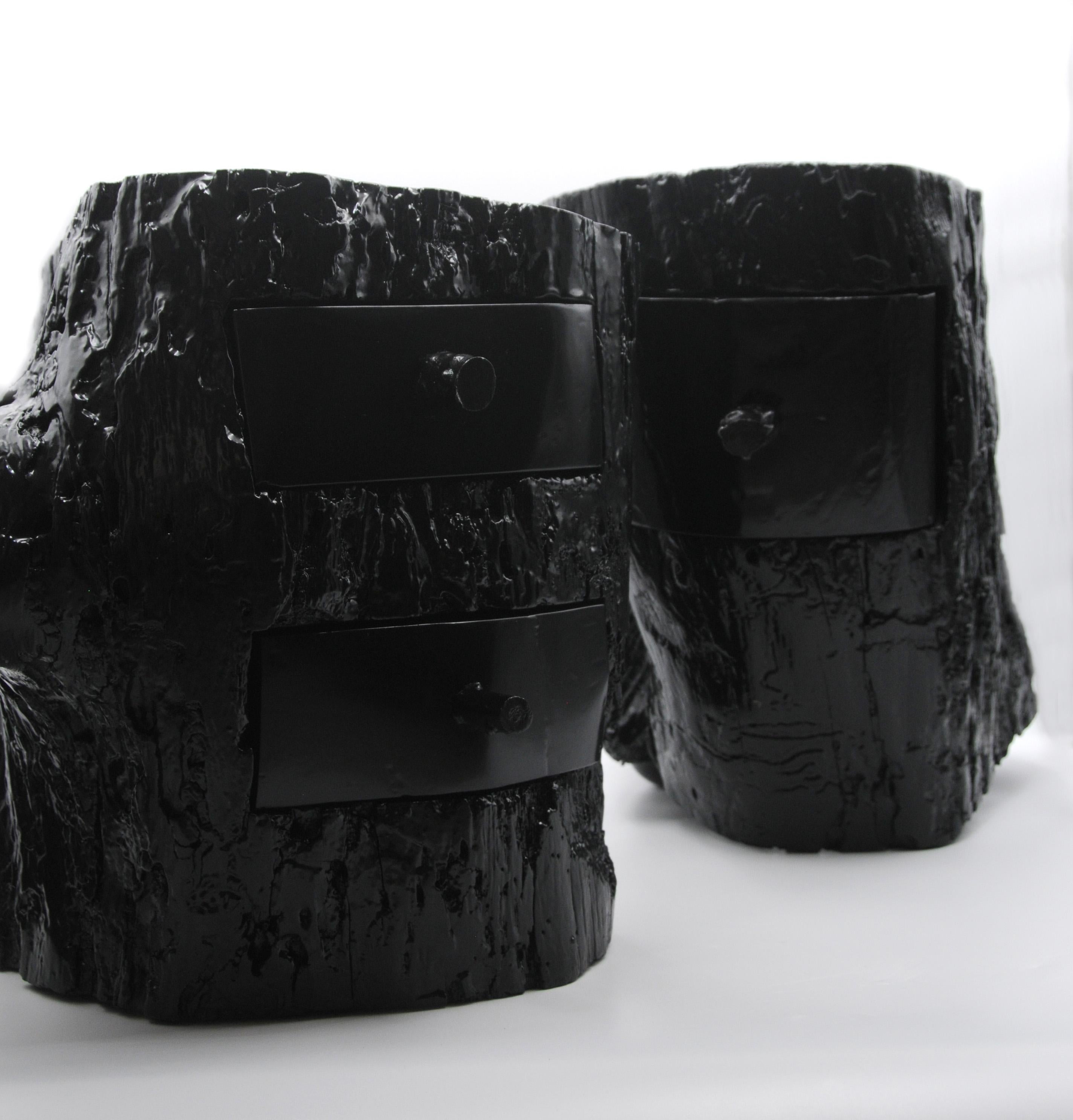 Carved Night Log / Nightstand Sculptural Side Table For Sale