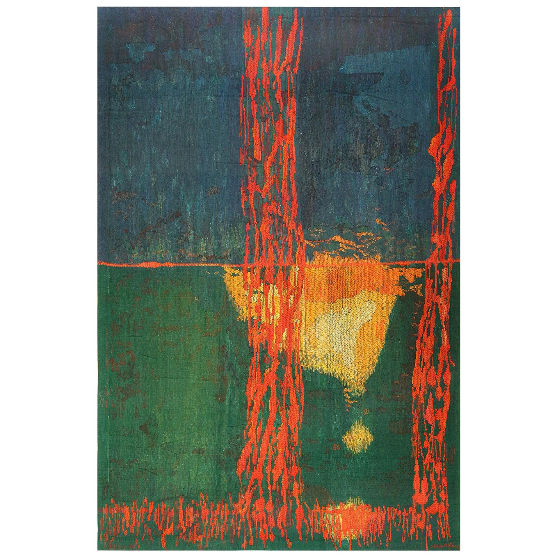 “Night Mirror” by Brita Molin Vintage Scandinavian Carpet. 9' x 13' 7"