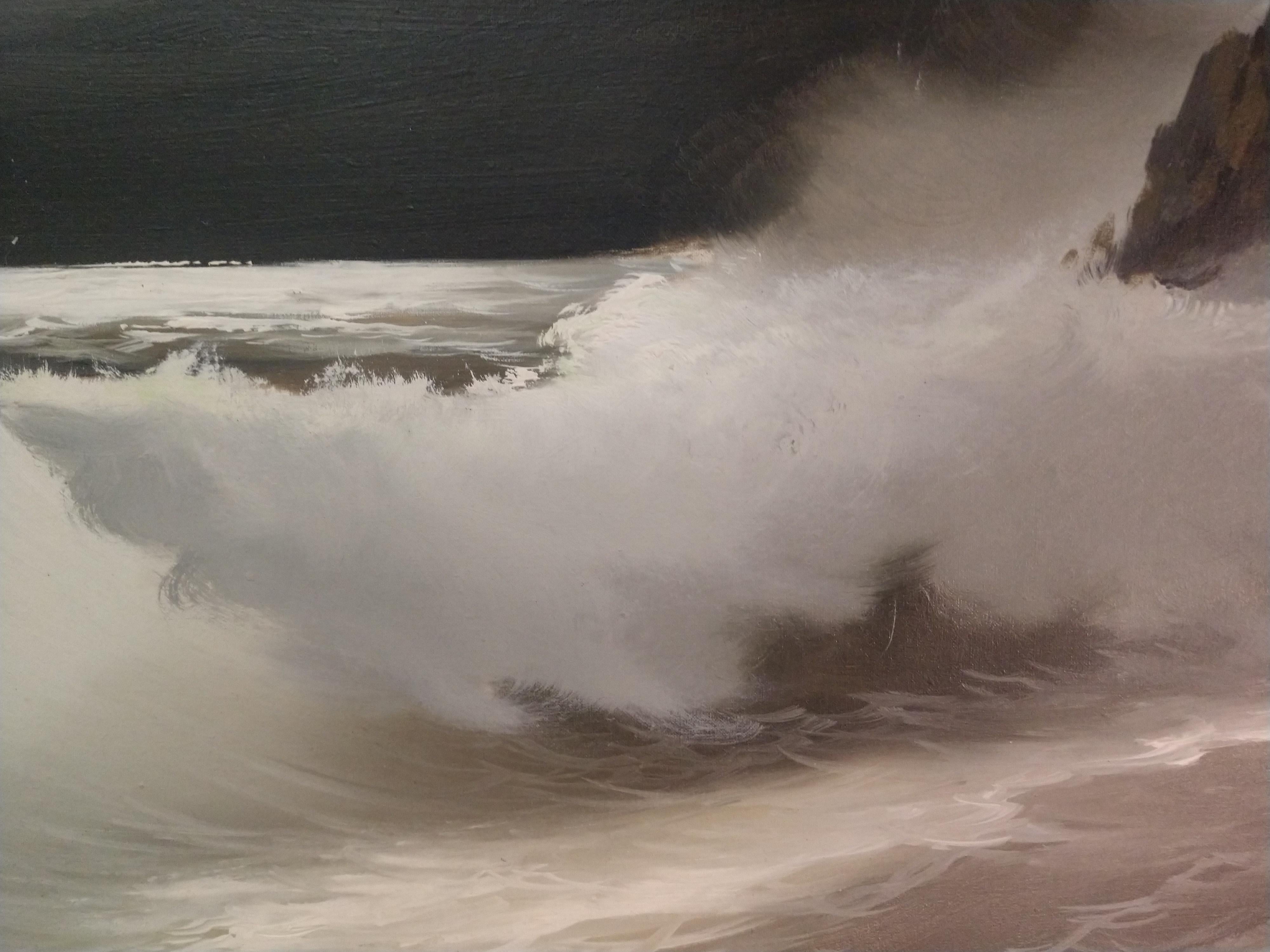 Peint à la main Scène de nuit océanique avec des vagues ondulantes par l'artiste Bruno Di Giulio en vente
