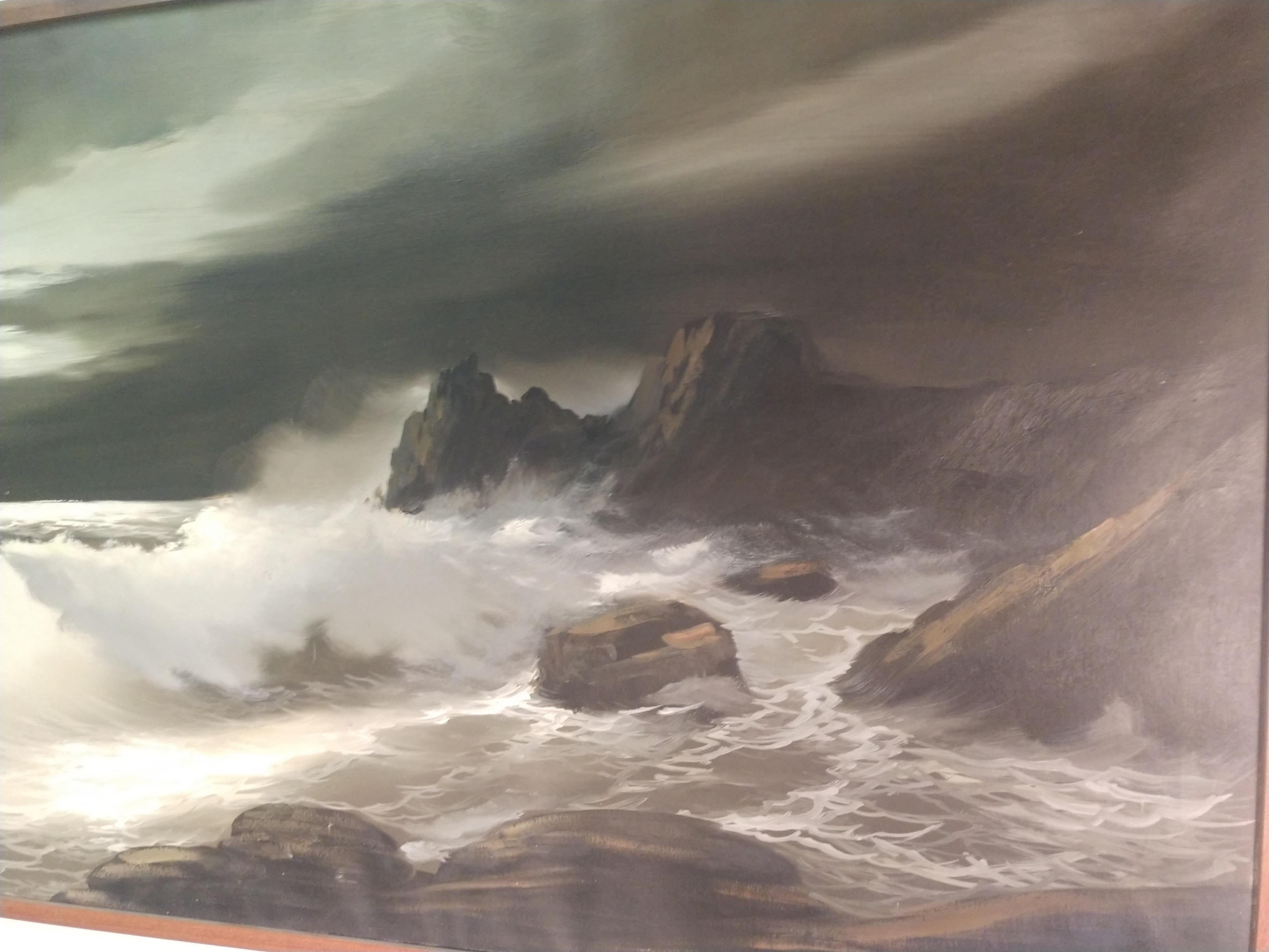 Modern Night Ocean Scene with Waves Crashing by Artist Bruno Di Giulio For Sale