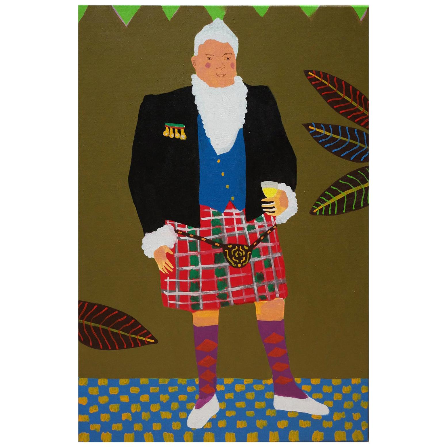 Modern 'Night on the Tiles' Portrait Painting by Alan Fears Pop Art Kilt, Scotland For Sale