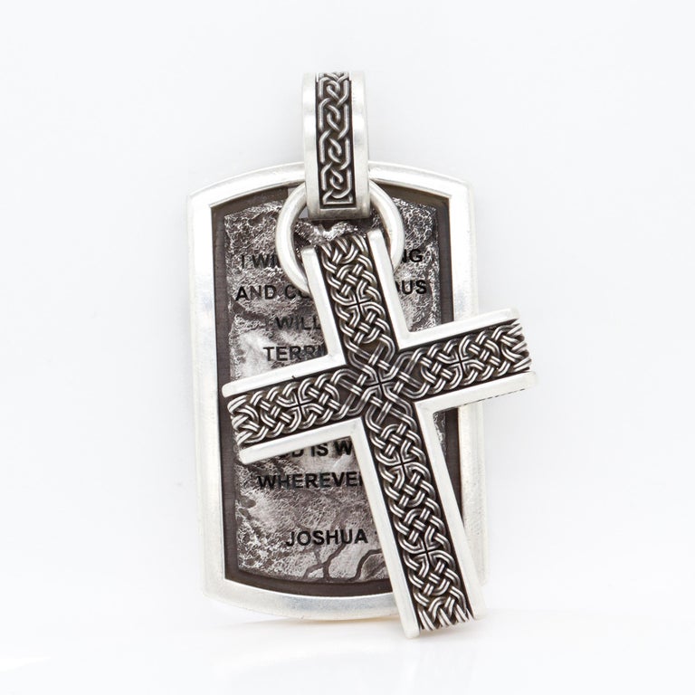Night Rider Sterling Silver Joshua Dog Tag Cross Necklace