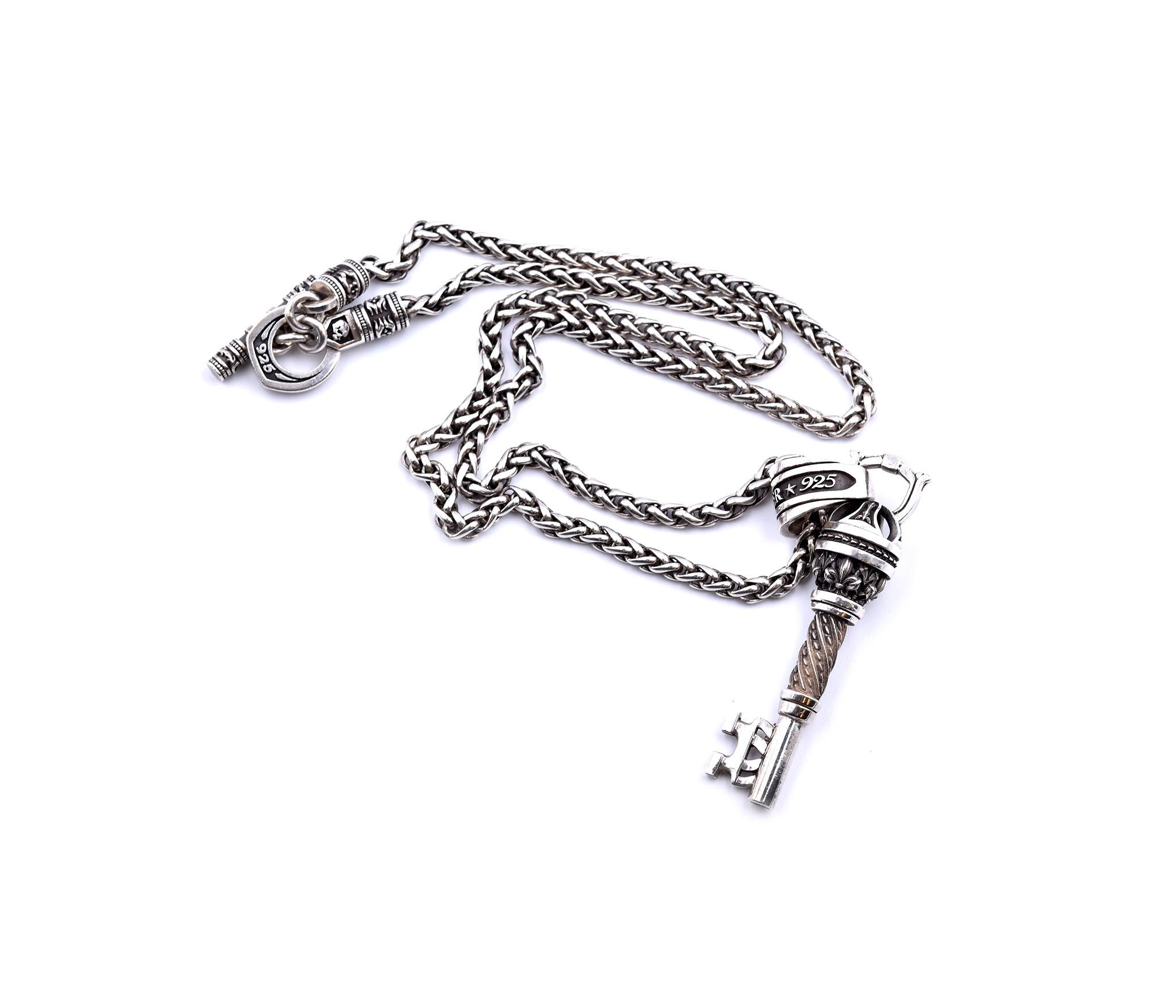 Designer: Night Rider
Material: sterling silver
Dimensions: necklace is 24-inches long and key is 3-inches long and it is 13.07mm-14.32mm wide
Weight: 72.09 grams
