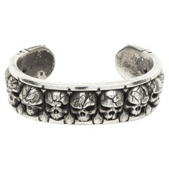 Night Rider Sterling Silver Skull Cuff Bracelet