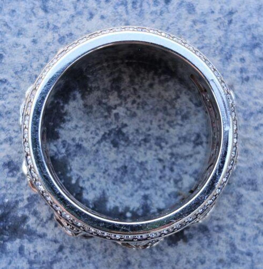 Men's Night Rider USA 14k Diamond Skull Ring Eternity Band Mens 14k White Gold Sz 13 For Sale