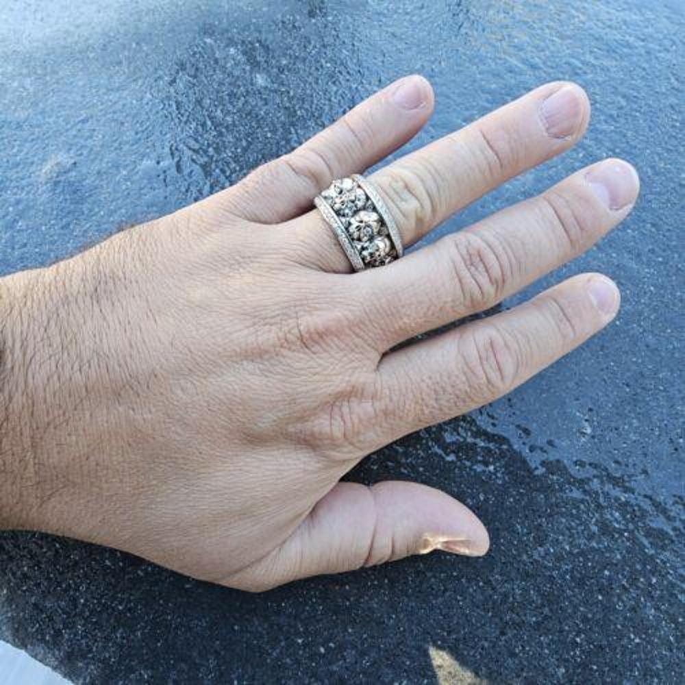 Night Rider USA 14k Diamond Skull Ring Eternity Band Mens 14k White Gold Sz 13 For Sale 1