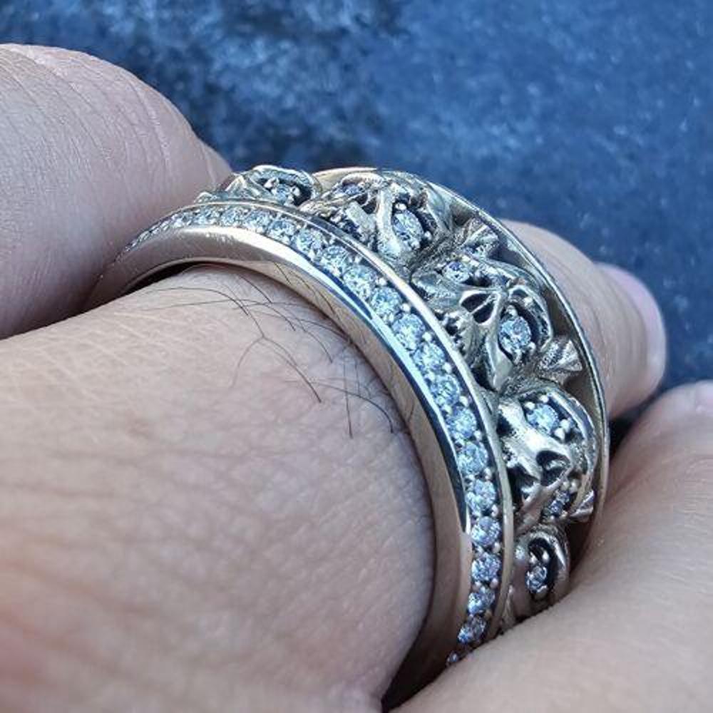 Night Rider USA 14k Diamond Skull Ring Eternity Band Mens 14k White Gold Sz 13 For Sale 2