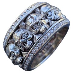 Night Rider USA 14k Diamond Skull Ring Eternity Band Uomo 14k White Gold Sz 13