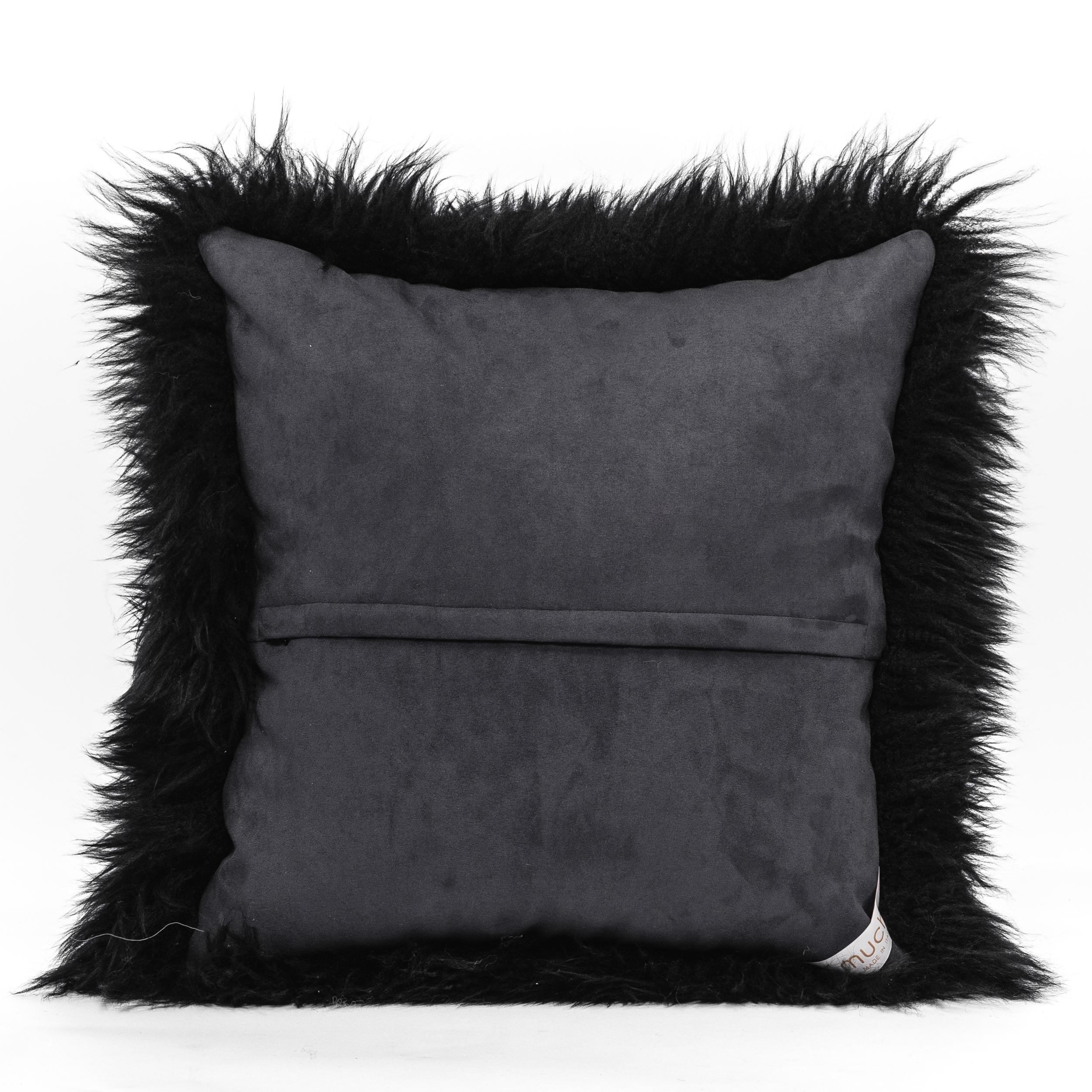 Modern Shearling Sheepskin Black Cushion by Muchi Decor, Made in Italy For Sale