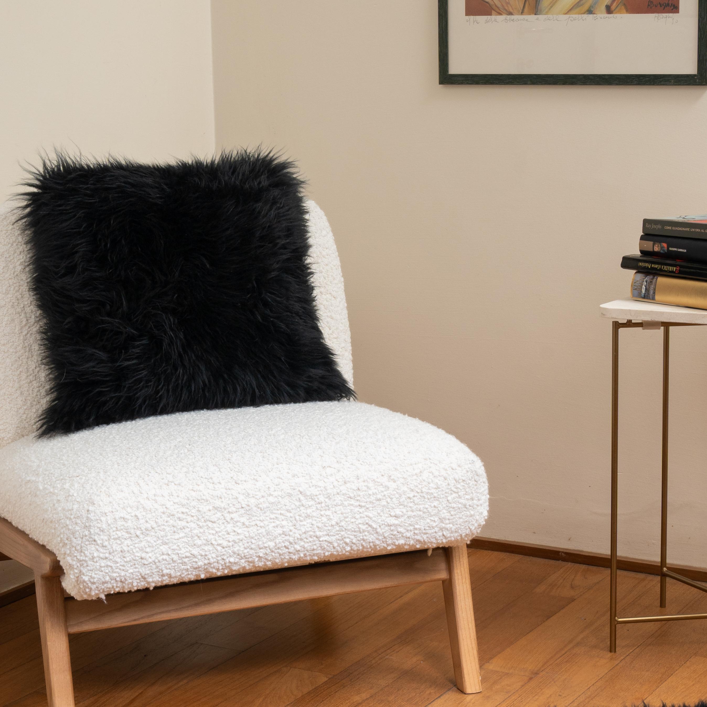 Hand-Crafted Shearling Sheepskin Black Cushion by Muchi Decor, Made in Italy For Sale