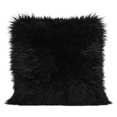 Shearling Sheepskin Black Cushion by Muchi Decor, Made in Italy