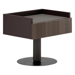 Nightstand Lacquered case, Leather and Metal leg, Veneered Drawer Leather top