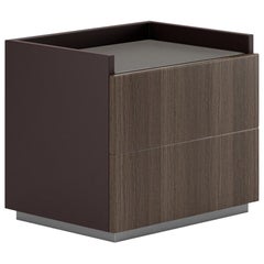 Nighststand with Lacquered Case, Veneered Drawers Leather Panel Top