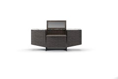 Storage unit, in Oak with metal trims, velvet covered drawers and hidden mirror
