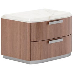 Contemporary Nightstand in Wallnut Veneere Marble Top and Metal Handles Contemporary Nightstand in Wallnut Veneere Marble Top and Metal Handles