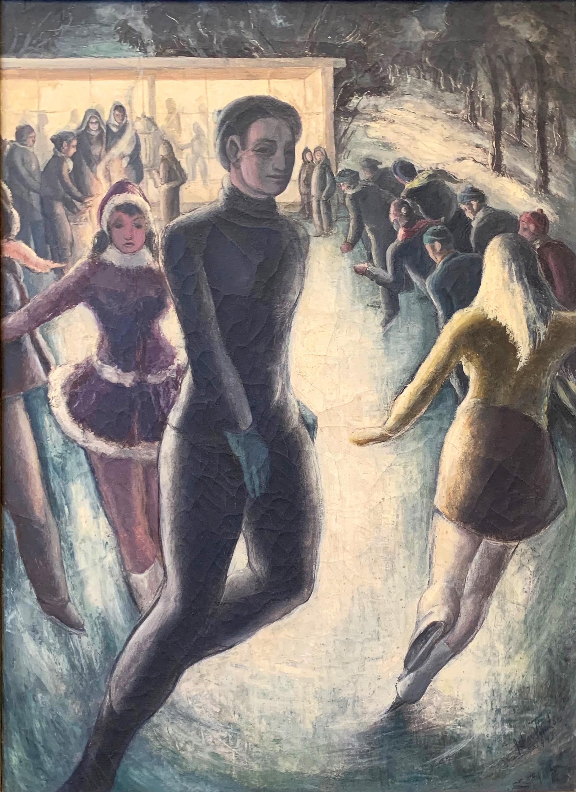 Painted with great verve and energy, this depiction of a circle of ice skaters circumnavigating a rink in Chicago -- perhaps the Lincoln Park Zoo rink -- was made in 1943 by John Winters, winning a prize in the Philadelphia area over a decade later.