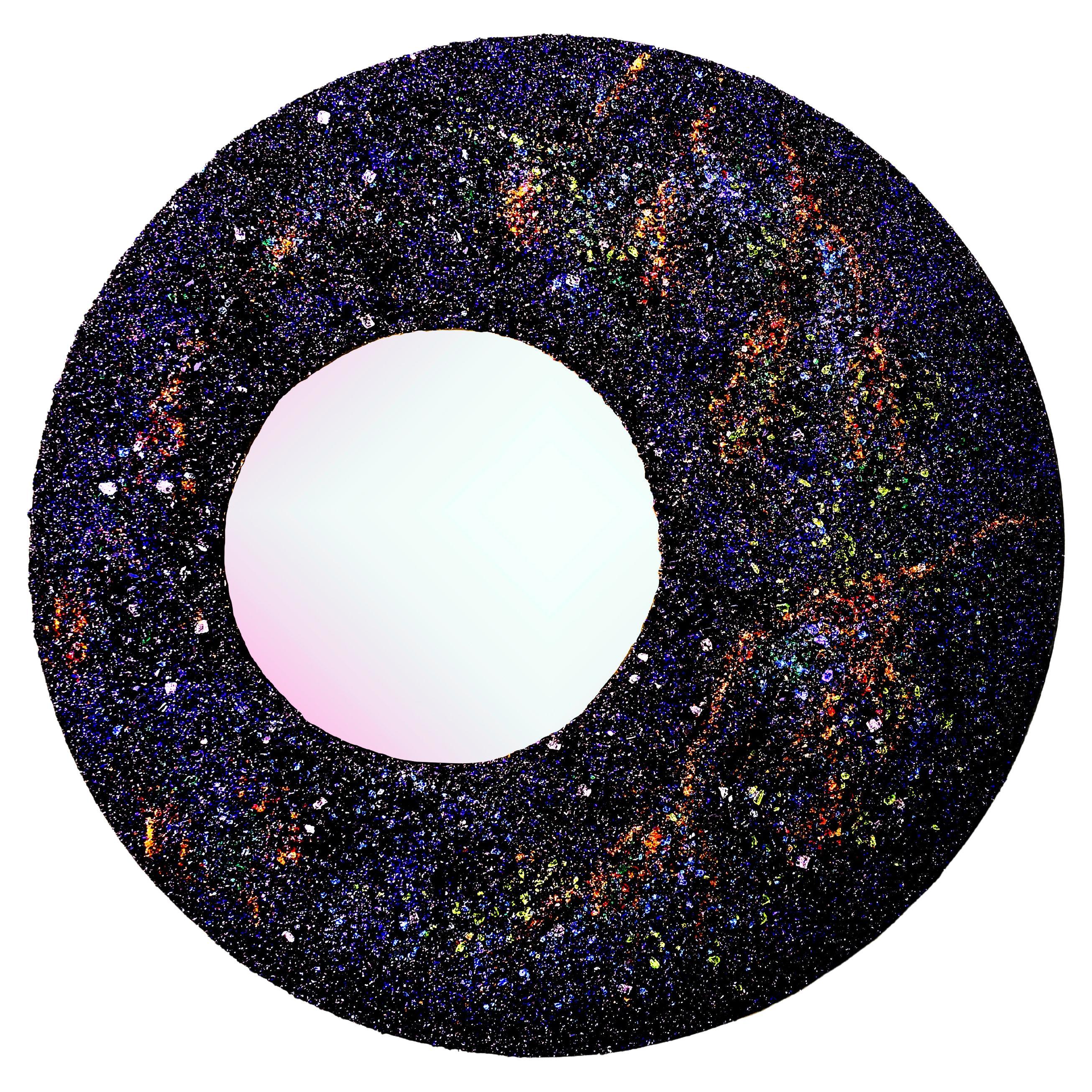 "Night Sky #1" Large Round Mirror with Handmade Murano Glass Frame
