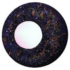 "Night Sky #1" Large Round Mirror with Handmade Murano Glass Frame