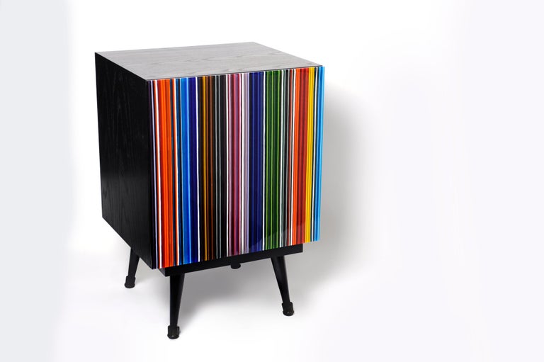Mexican Nightstand Barcodes Multicolored Glass Door For Sale