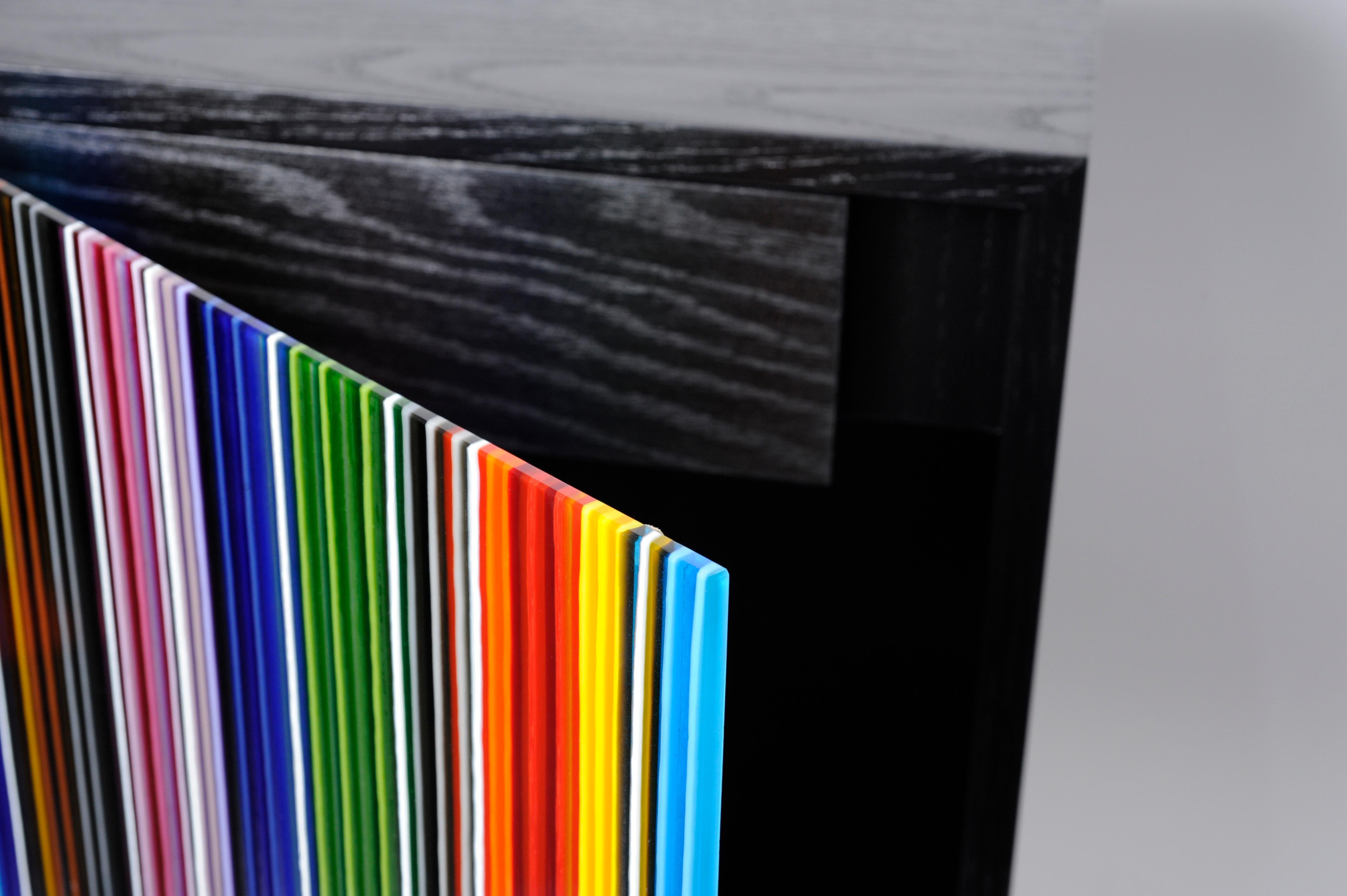 Modern Nightstand Barcodes Multicolored Glass Door For Sale