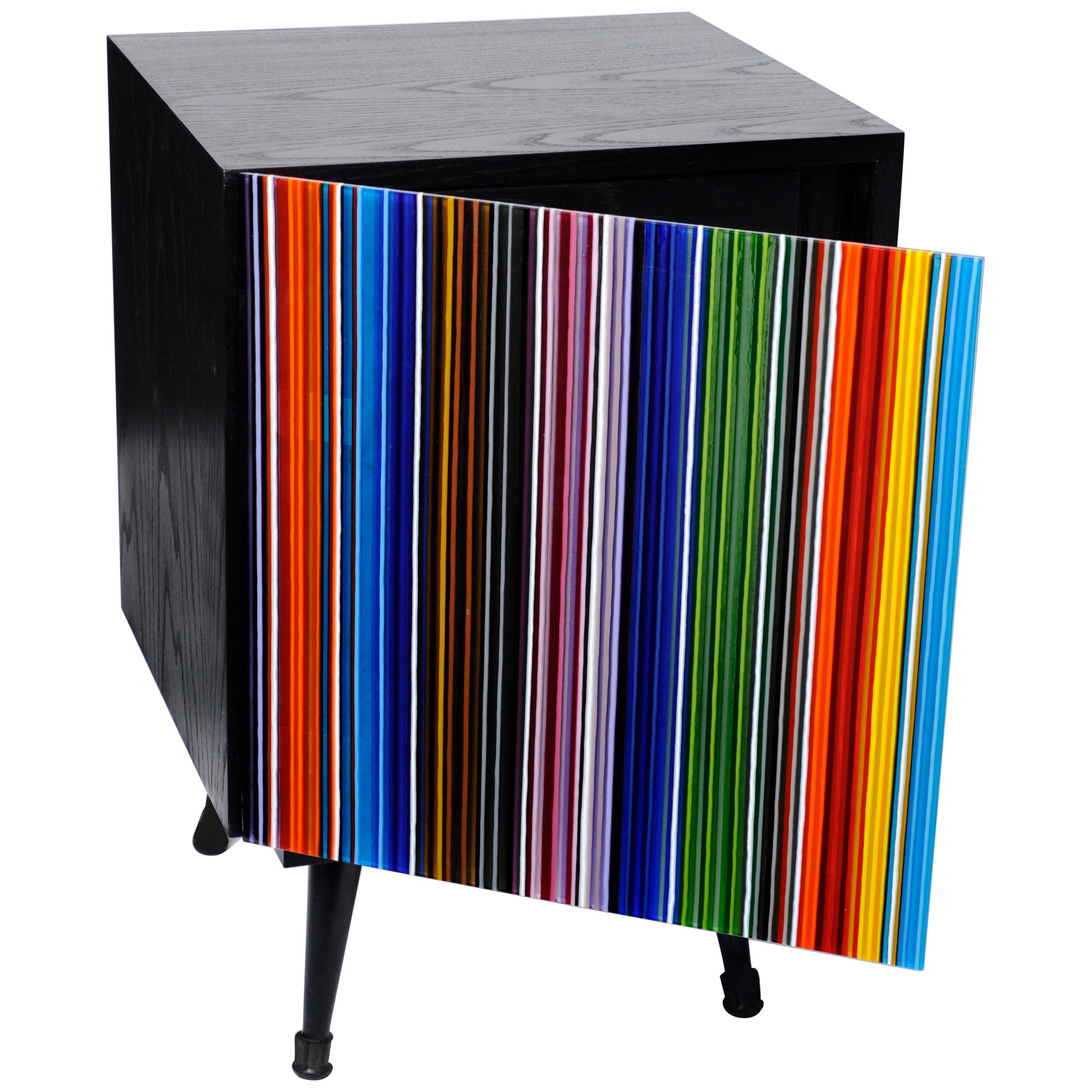 Nightstand Barcodes Multicolored Glass Door For Sale