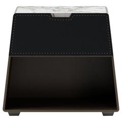 Contemporary night stand, lacquered body, marble top and leather drawer