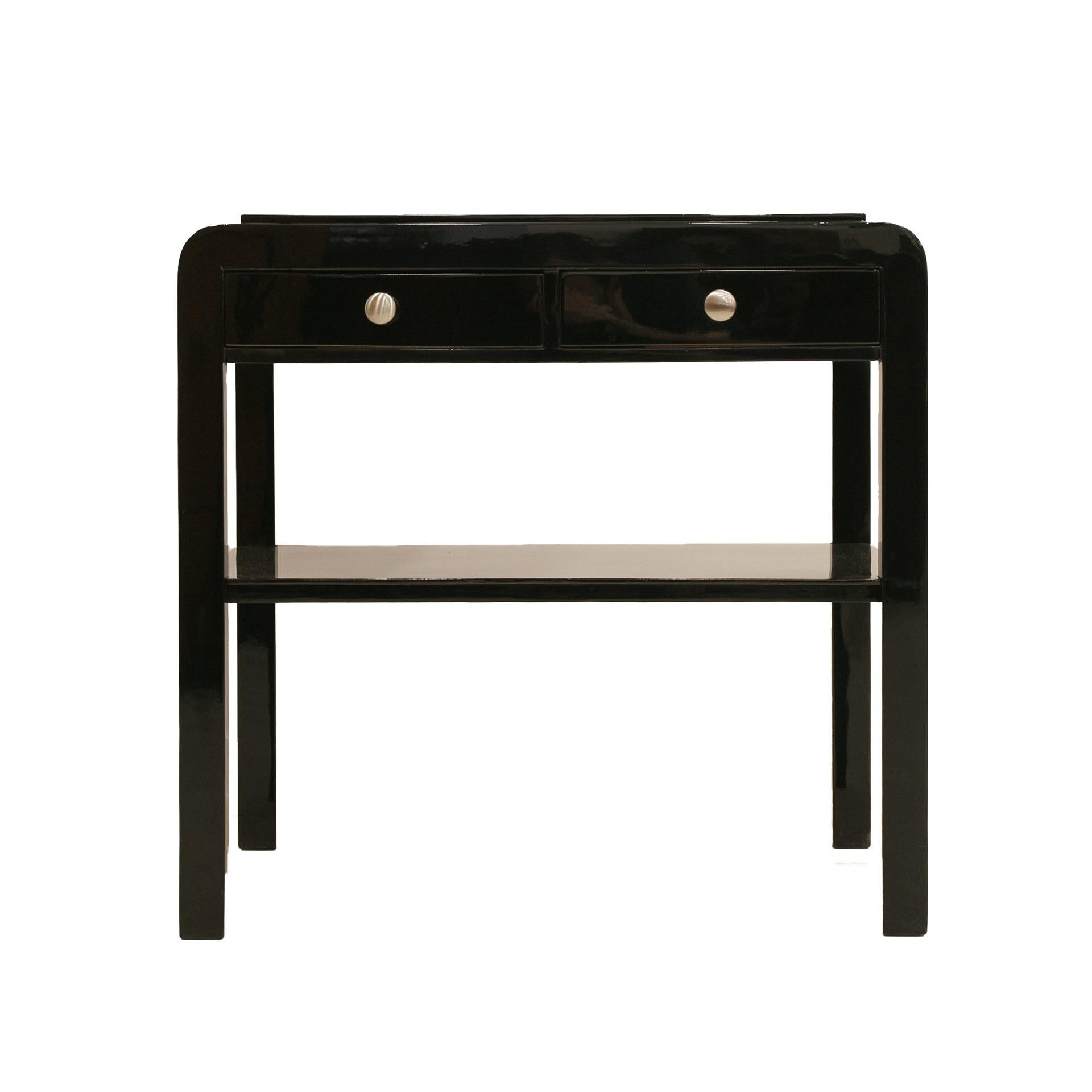 Polish Nightstand in Black Piano Lacquer, Poland, Early 20th Century