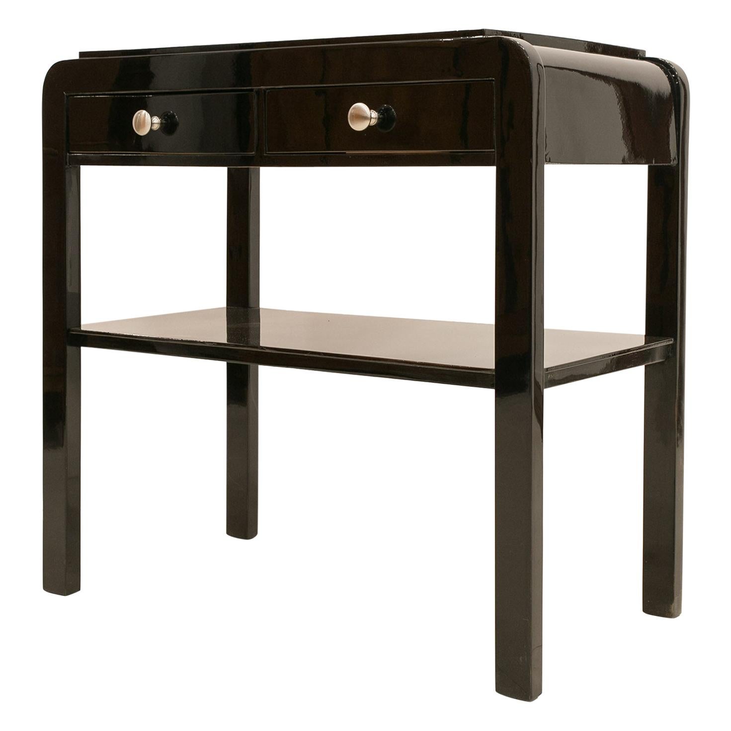 Nightstand in Black Piano Lacquer, Poland, Early 20th Century