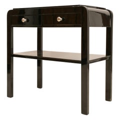 Antique Nightstand in Black Piano Lacquer, Poland, Early 20th Century