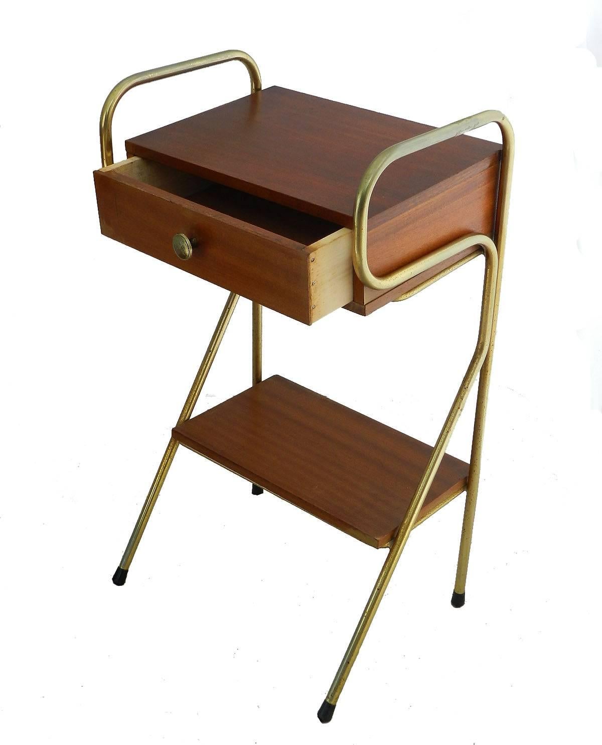 Mid-Century Modern Nightstand Jacques Hitier Style Midcentury 1950 Side Cabinet Bedside Table 