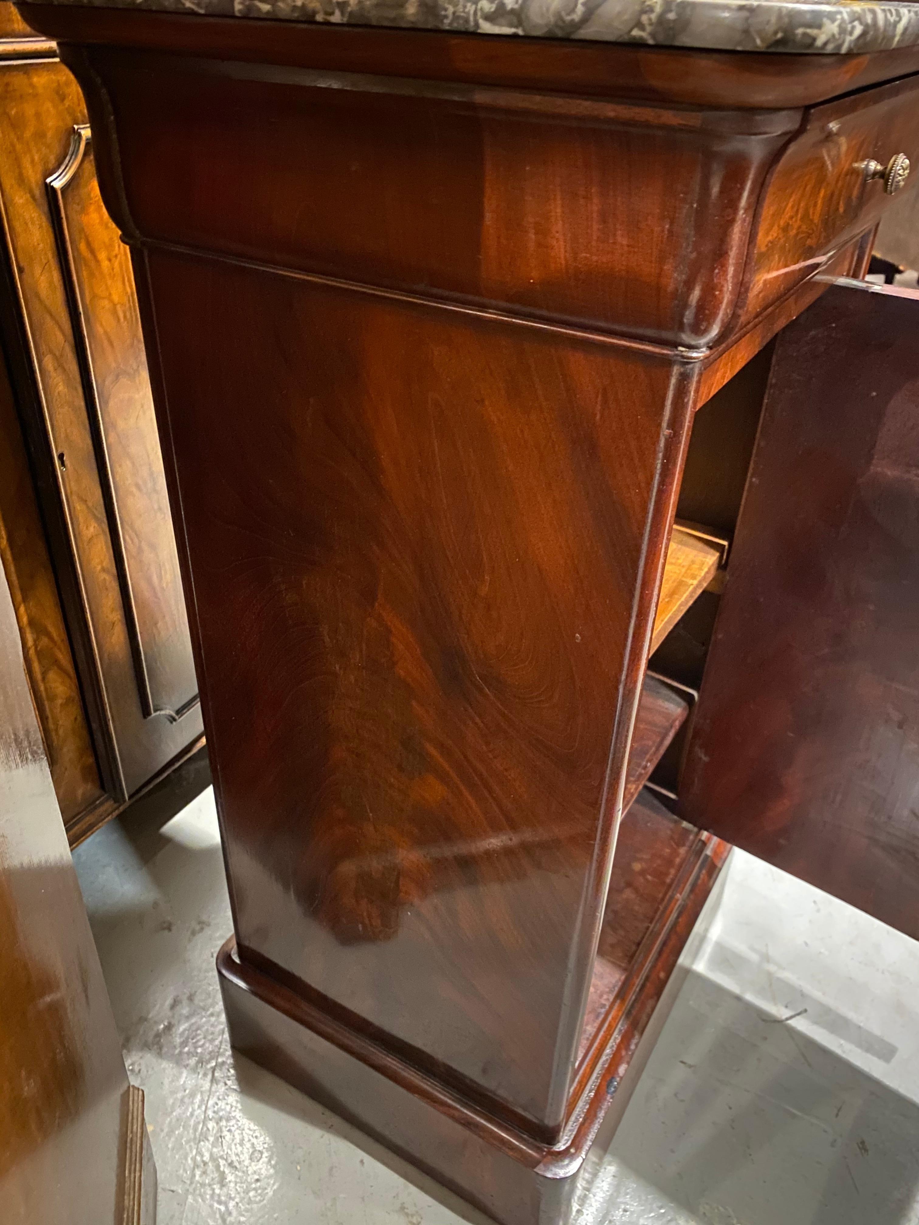 Nightstand Mahogany French with Marble Top In Good Condition In Toronto, CA