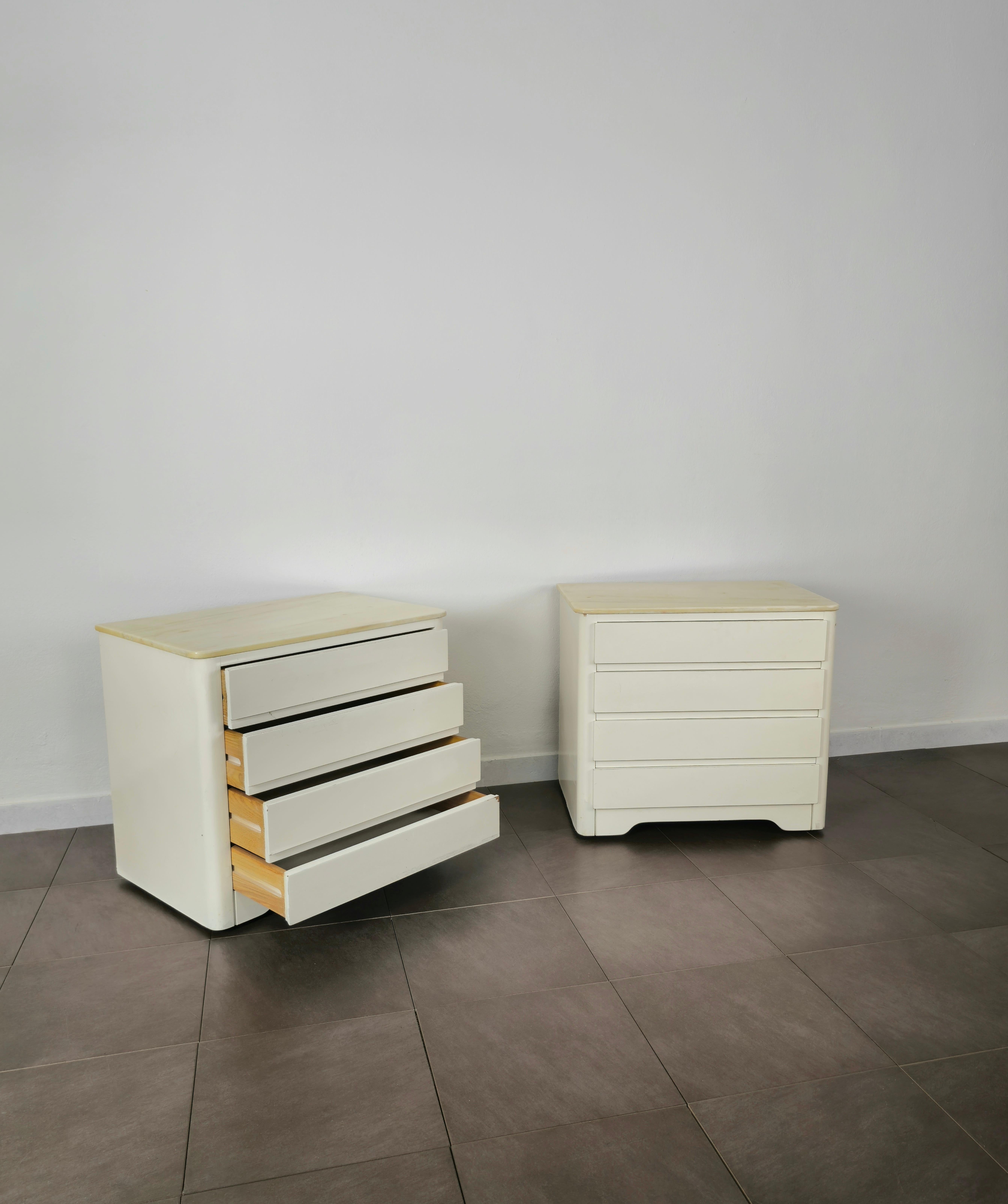 Enameled Night Stands Enamelled Wood Marble Midcentury Italian Design 1970s Set of 2 For Sale